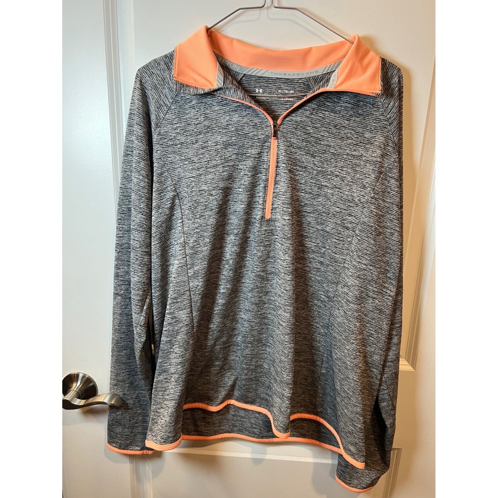 Under Armour Womens Quarter Zip Threadborne HeatGear Gray Orange XL
